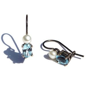 Vintage Pearl Blue Topaz Sterling Silver Earrings